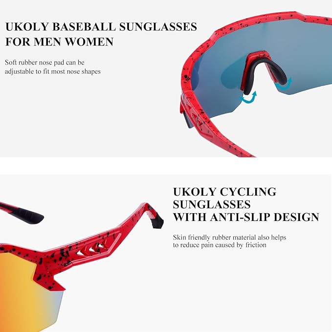 Ukoly Baseball Sunglasses For Men Women,Sports Sunglasses For Baseball Running Cycling UV400 protection TR90 Frame 615