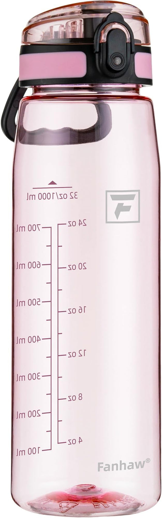 Fanhaw 32 oz Tritan Water Bottle with Chug Lid - Clear, BPA-Free, Lightweight, Wide Mouth, Leak-Proof, Perfect for Gym, Travel, School, Office, and Sports (Cherry Blossom)