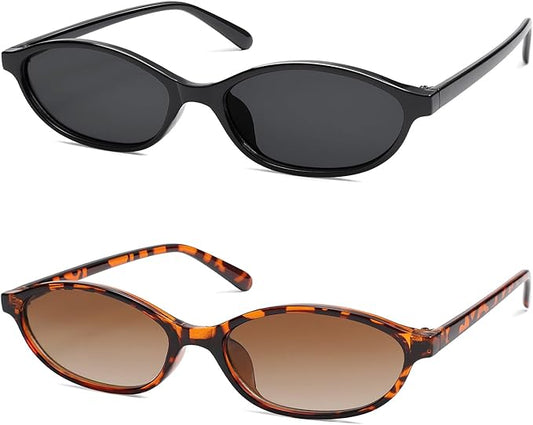 Retro Oval Cat Eye Sunglasses for Women Y2k Trendy Narrow Sunnies Designer Sun Glasses AR82253