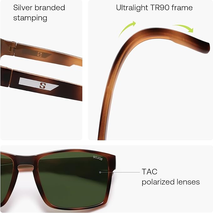 SOJOS Polarized Sunglasses for Driving, Outdoor Sports - Square UV Protection Shades Men Women