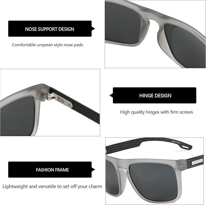 ZENOTTIC Polarized Sunglasses Men Square: Unbreakable TR90 Frame Carbon Fiber Temple UV400 Protection Sun Glasses for Driving