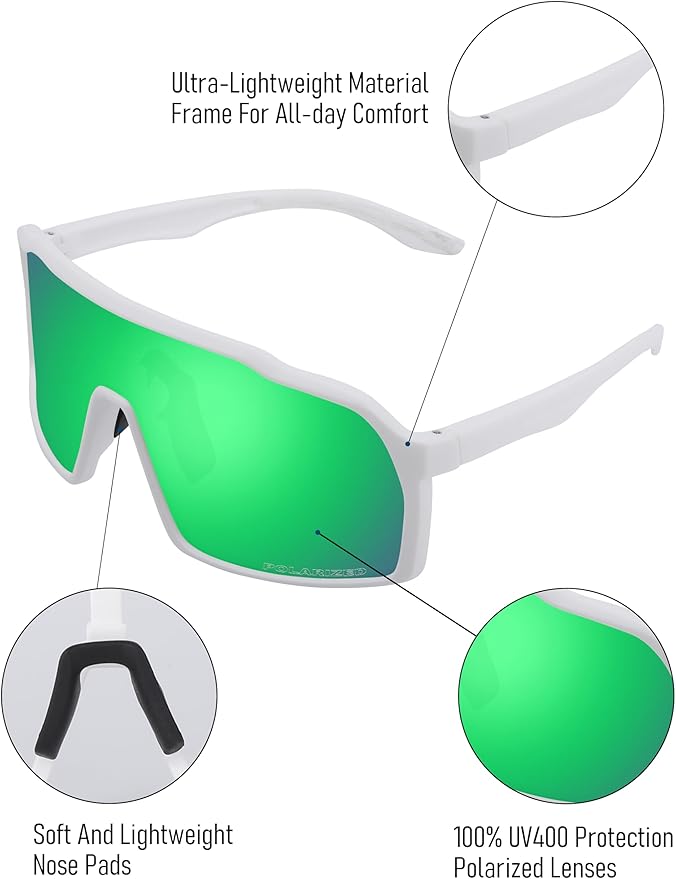 Sports Polarized Sunglasses for Men Women Outdoor Sunglasses UV400 Protection Lens with Nose Pads