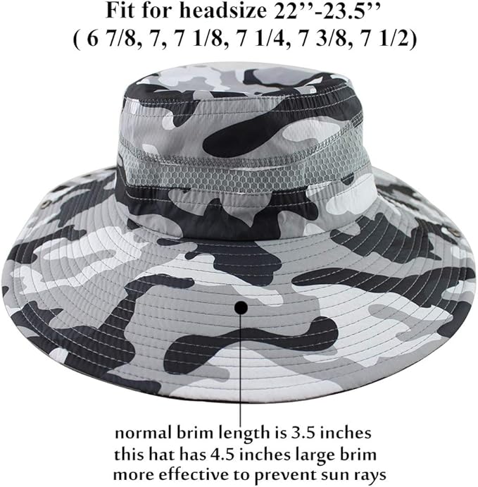 CAMOLAND Mens Fishing Hat Wide Large Brim Sun Hat with Outdoor UV Protection