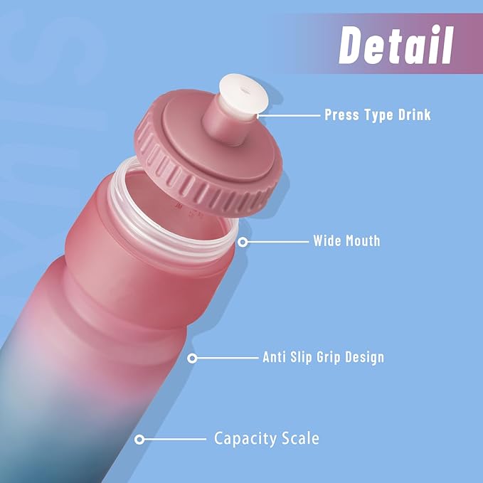 32oz Bike Water Bottle Squeeze 2Pack, 1000ml Sports Bicycle Water Bottle BPA Free, Lightweight Fits Most Bicycle Bike Cages