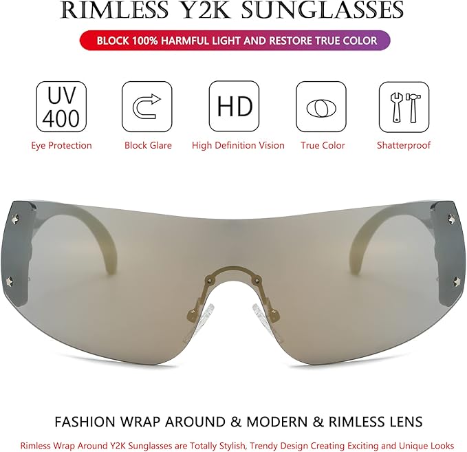 AIEYEZO Oversized Y2K Sunglasses for Women Men Trendy Retro Wrap Around Big Shield Sun Glasses