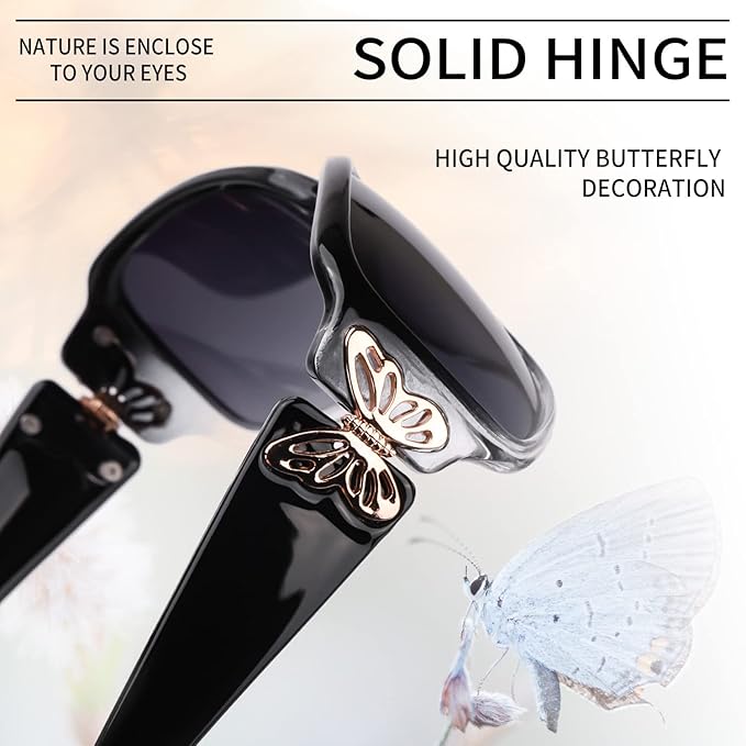 IGnaef Polarized Sunglasses for Women, Trendy Wrap Around Jackie-O Style with Butterfly Decoration IF022