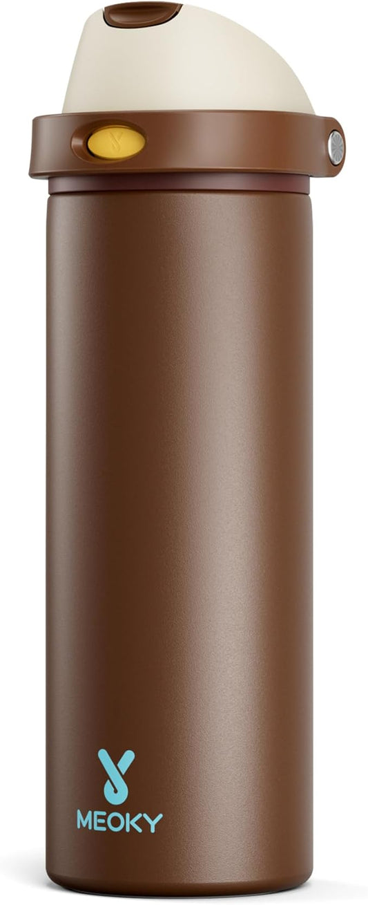 24 oz Insulated Water Bottle with Straw: Meoky Stainless Steel Metal Water Bottle with 2-in-1 Lid - Leak Proof, Cold for 24 Hours, Fits in Car Cup Holder, BPA-Free for Travel Sports Gym, Cocoa