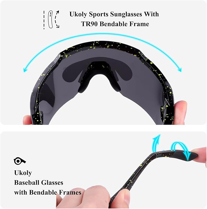 Ukoly Baseball Sunglasses For Men Women,Sports Sunglasses For Baseball Running Cycling UV400 protection TR90 Frame 615