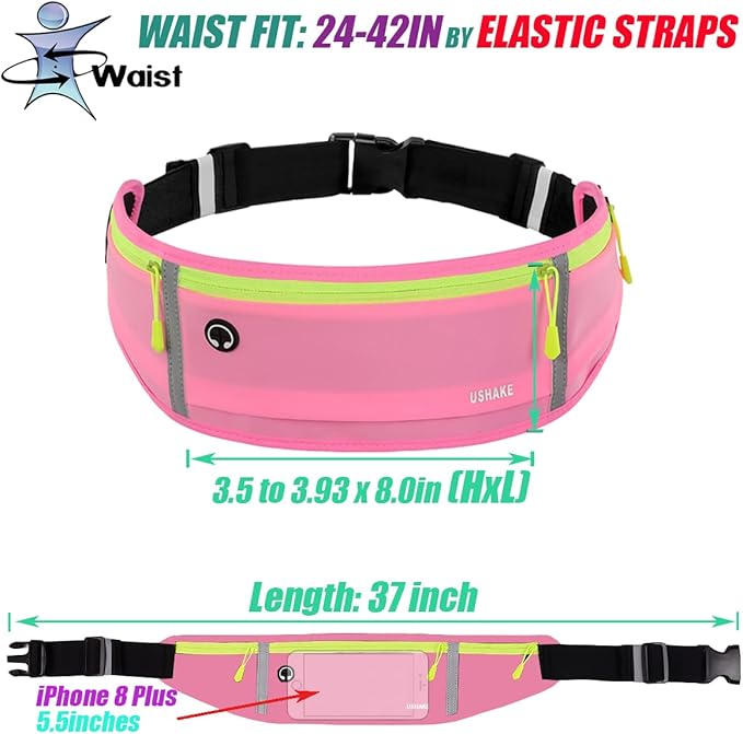 USHAKE Slim Running Belt, Workout Fanny Pack for Men Women,Exercise Waist Pack for Apple iPhone Holder, Runner Belt for Running Walking Cycling Camping Gym