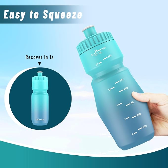 32oz Cycling Water Bottle 2Pack, 1000ml Sports Squeeze Bottle BPA Free, Lightweight Fits Most Bike Cages Bicycle
