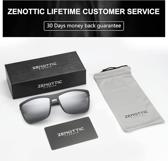 ZENOTTIC Polarized Sunglasses for Men Lightweight TR90 Frame UV400 Protection Square Sun Glasses