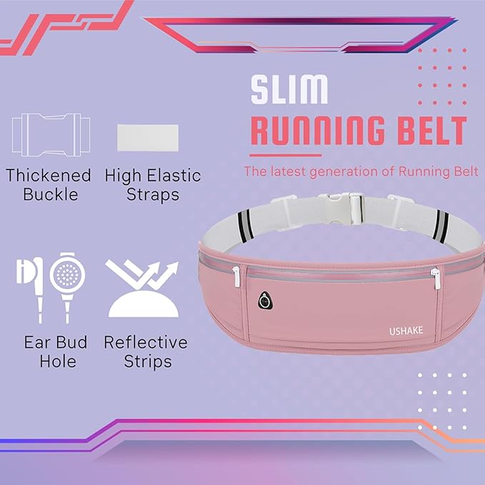 USHAKE Slim Running Belt, Workout Fanny Pack for Men Women,Exercise Waist Pack for Apple iPhone Holder, Runner Belt for Running Walking Cycling Camping Gym Red