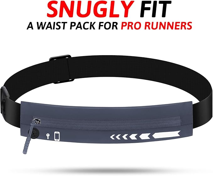 USHAKE Slim Running Belt for Women Men-Runners Phone Holder Fanny Pack, Adjustable, Bounce Free Waist Pouch bag for Workout, Money Belt, Run Gear Accessories Dark Grey