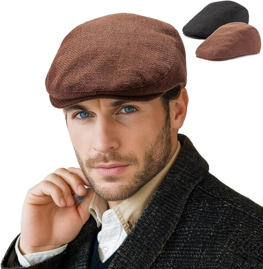 LADYBRO 2Pack Unisex Flat Cap Newsboy Hats for Men Women, Summer Casual Adjustable