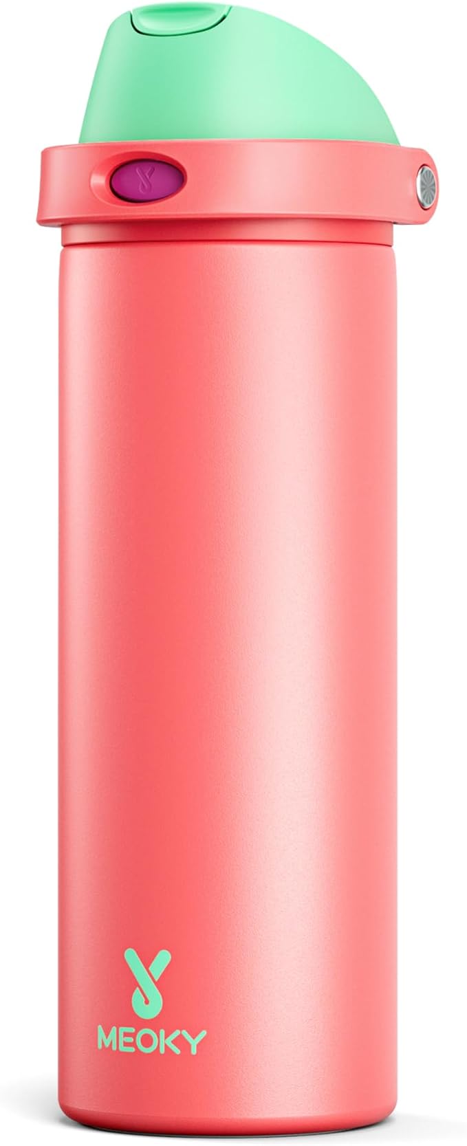 24 oz Insulated Water Bottle for Women: Meoky Stainless Steel Water Bottle with 2-in-1 Straw Lid - Leak Proof, Cold for 24 Hours, Fits in Car Cup Holder, BPA-Free for Sports Travel, Strawberry Field