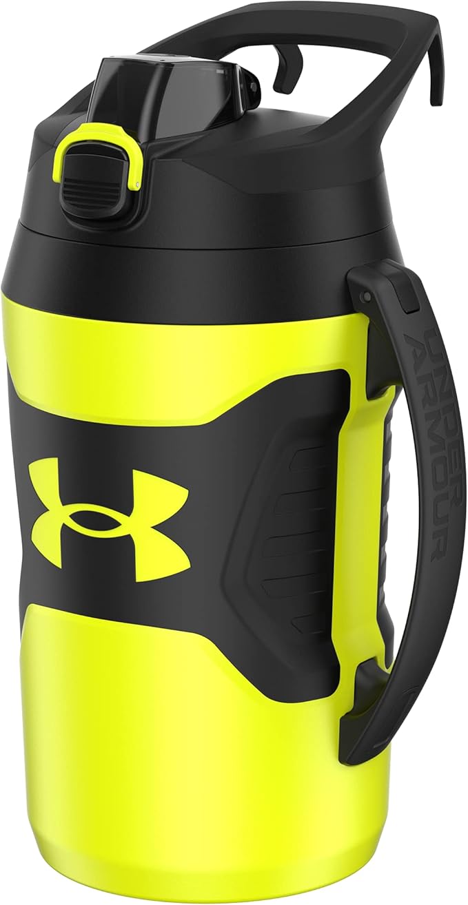Under Armour Half Gallon Water Bottle Insulated, 64oz Insulated Water Bottle with Handle, Fence Hook, Leak Resistant, for Baseball, Football & More, Hi Vis Yellow/Black