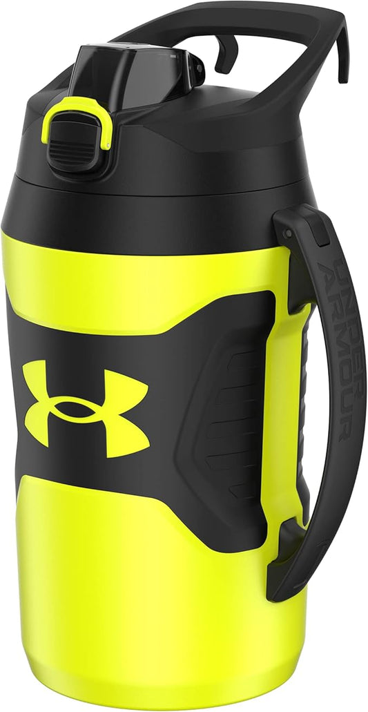 Under Armour Half Gallon Water Bottle Insulated, 64oz Insulated Water Bottle with Handle, Fence Hook, Leak Resistant, for Baseball, Football & More, Hi Vis Yellow/Black
