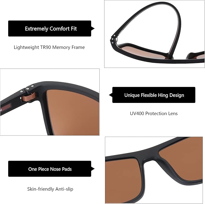 ZENOTTIC Polarized Sunglasses for Men Lightweight TR90 Frame UV400 Protection Square Sun Glasses