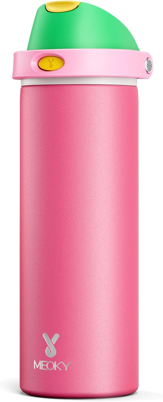 24 oz Insulated Water Bottle for Women: Meoky Stainless Steel Water Bottle with 2-in-1 Straw and Spout Lid - Leak Proof, Cold for 24 Hours, Fits in Car Cup Holder, BPA-Free for Sports Travel, Ruby