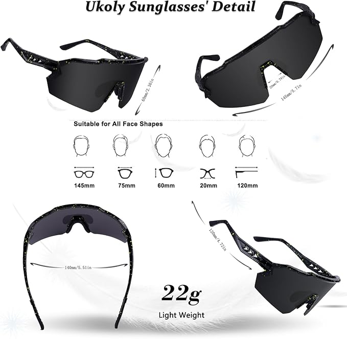 Ukoly Baseball Sunglasses For Men Women,Sports Sunglasses For Baseball Running Cycling UV400 protection TR90 Frame 615