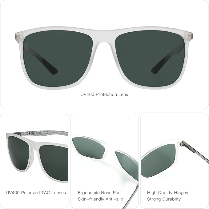 ZENOTTIC Square Polarized Sunglasses for Men Ultralight Carbon Fiber Sun Glasses Driving Fishing Golf Sports UV400 Protection