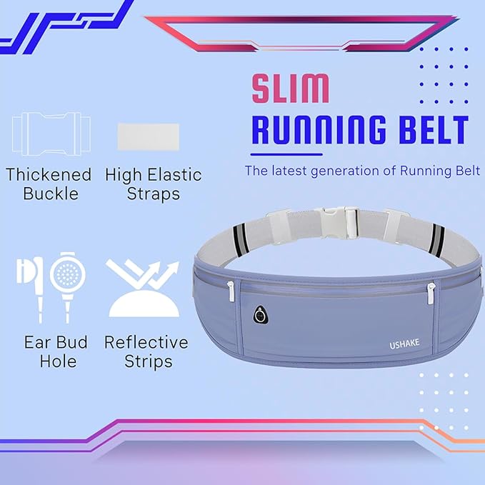 USHAKE Slim Running Belt, Workout Fanny Pack for Men Women,Exercise Waist Pack for Apple iPhone Holder, Runner Belt for Running Walking Cycling Camping Gym Dark Blue