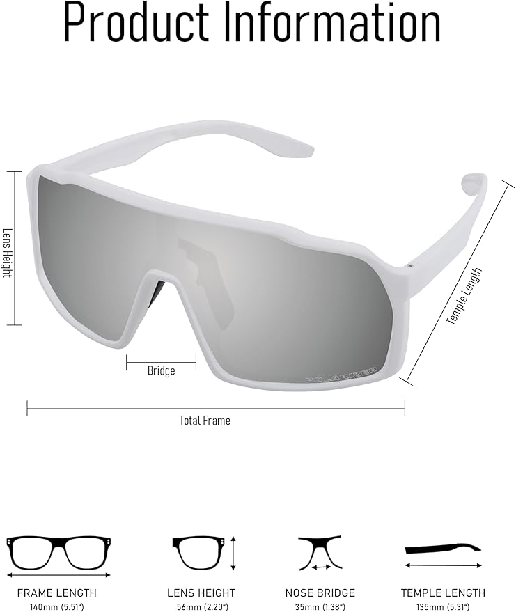 Sports Polarized Sunglasses for Men Women Outdoor Sunglasses UV400 Protection Lens with Nose Pads