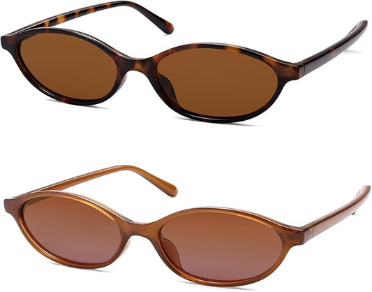 Retro Oval Cat Eye Sunglasses for Women Y2k Trendy Narrow Sunnies Designer Sun Glasses AR82253