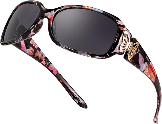 IGnaef Polarized Sunglasses for Women, Trendy Wrap Around Jackie-O Style with Butterfly Decoration IF022