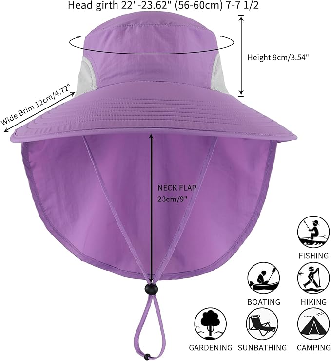 Home Prefer Outdoor UPF50+ Sun Hat Wide Brim Mesh Fishing Hat with Neck Flap