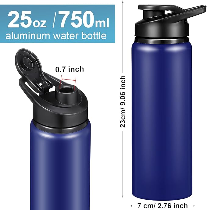 CHENGU 10 Pcs 25oz Reusable Aluminum Water Bottle Bulk Lightweight Outdoor Sports Water Bottles Easy Carry Leak Proof for Travel Gym Camping Hiking Fishing, Snap Lid (Blue)