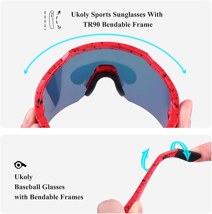 Ukoly Baseball Sunglasses For Men Women,Sports Sunglasses For Baseball Running Cycling UV400 protection TR90 Frame 615