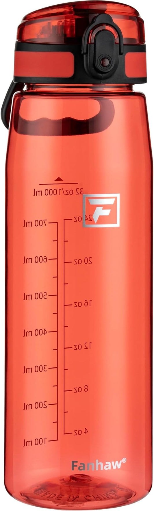 Fanhaw 32 oz Tritan Water Bottle with Chug Lid - Clear, BPA-Free, Lightweight, Wide Mouth, Leak-Proof, Perfect for Gym, Travel, School, Office, and Sports (Red)