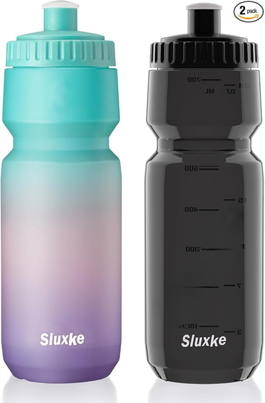 24oz Bicycle Water Bottle 2Pack, 720ml Sports Squeeze Bottle BPA Free, Durable Fits Most Bike Cycling Cages