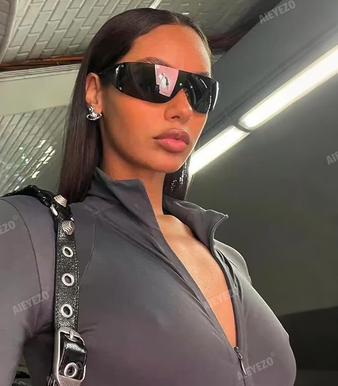 AIEYEZO Oversized Y2K Sunglasses for Women Men Trendy Retro Wrap Around Big Shield Sun Glasses