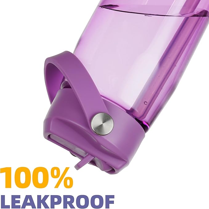 OLDLEY 32 oz Water Bottle with Straw, Leakproof Sports Water Bottle with Carry Strap, BPA-Free Large Water Bottles for Home,Travel, School, Outdoors, Gym, Tritan,Dark Purple