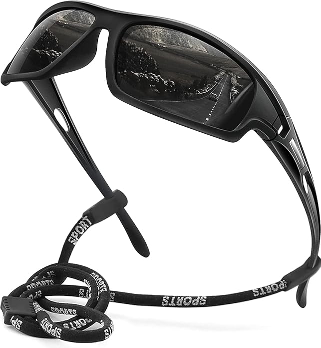 Polarized Sports Sunglasses for Men 100% UV Protection Wrap Around Unbreakable Sun Glasses for Fishing Driving