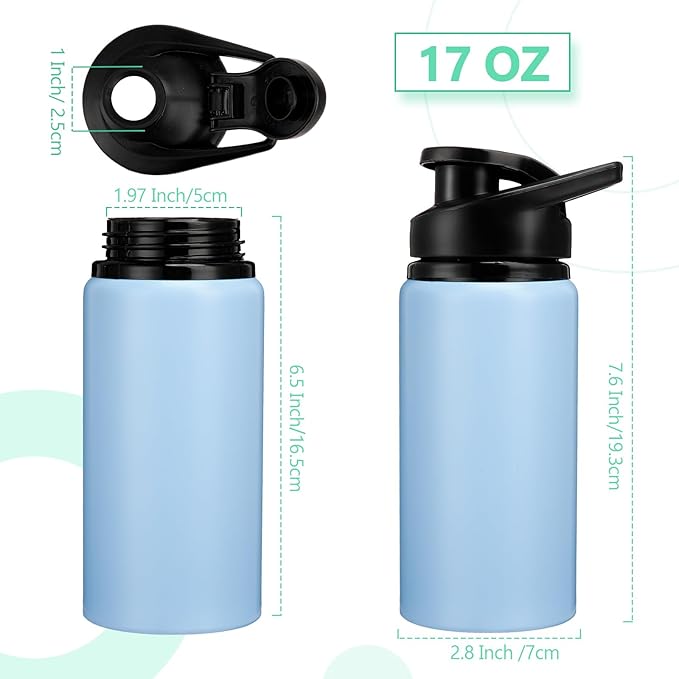 Domensi Aluminum Water Bottle Bulk Reusable Water Bottle, Lightweight Easy Carry Leakproof with Snap Lid Travel Bottles, for Gym Outdoor Sports Cycling Camping Fishing(17oz, 18 Pack)