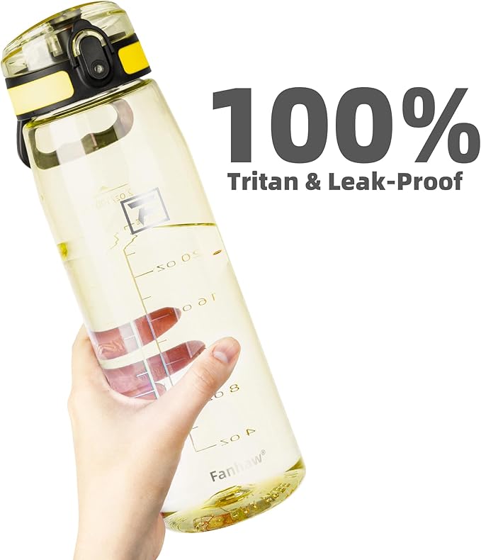 Fanhaw 32 oz Tritan Water Bottle with Chug Lid - Clear, BPA-Free, Lightweight, Wide Mouth, Leak-Proof, Perfect for Gym, Travel, School, Office, and Sports (Imperial Yellow)