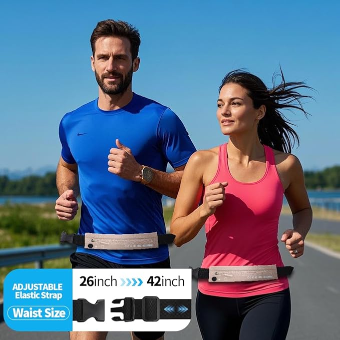 USHAKE Slim Running Belt for Women Men-Runners Phone Holder Fanny Pack, Adjustable, Bounce Free Waist Pouch bag for Workout, Money Belt, Run Gear Accessories Pink