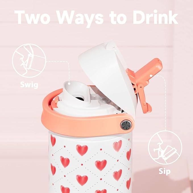 24 oz Valentine's Day Water Bottle: Meoky Stainless Steel Water Bottle with Straw and Spout Lid - Leak Proof, Cold for 24 Hours, Fits in Car Cup Holder, Valentines Day Gifts for Her Women Girls, Amora