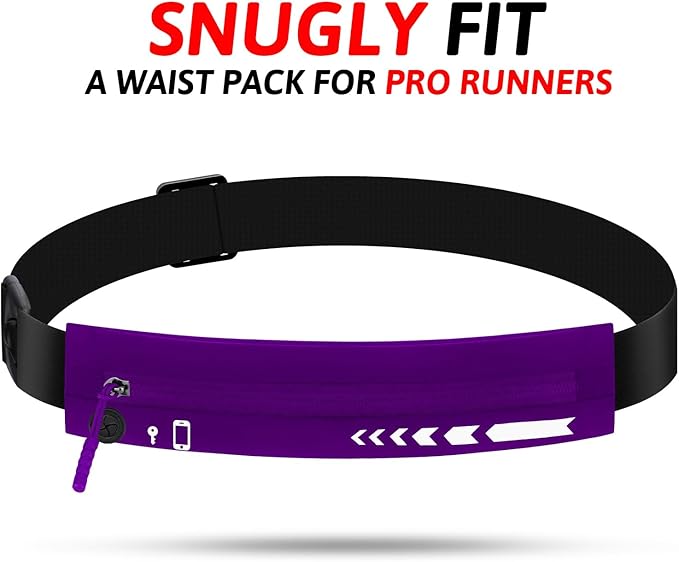USHAKE Slim Running Belt for Women Men-Runners Phone Holder Fanny Pack, Adjustable, Bounce Free Waist Pouch bag for Workout, Money Belt, Run Gear Accessories Purple