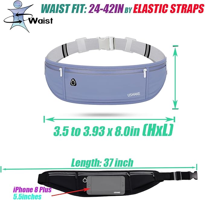 USHAKE Slim Running Belt, Workout Fanny Pack for Men Women,Exercise Waist Pack for Apple iPhone Holder, Runner Belt for Running Walking Cycling Camping Gym Dark Blue