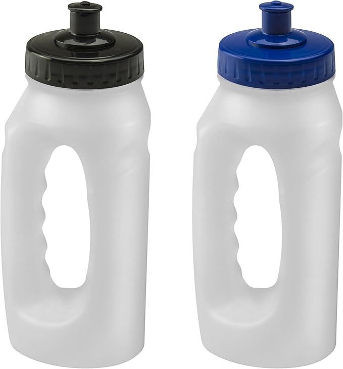 Handheld Running Water Bottle 17.6oz Leakproof Sports Push Pull Lid, Jogger Bottles for Runners, Lightweight Easy-Grip Water Bottle for Running and Fitness. 2 Pack Black and Navy Lids