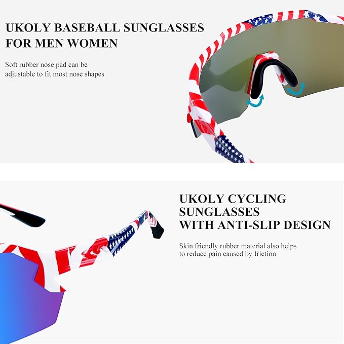 Ukoly Baseball Sunglasses For Men Women,Sports Sunglasses For Baseball Running Cycling UV400 protection TR90 Frame 615