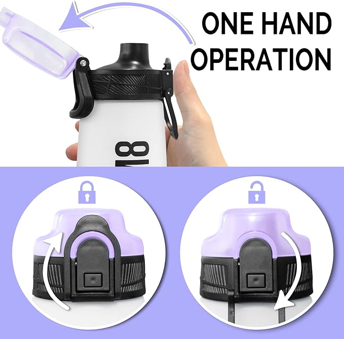 HYDRATEM8 - Active Motivational Sports Water Bottle with Time Markings, BPA Free, Drinks Bottle, 32oz - Frosted