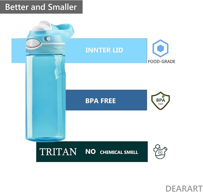 DEARART 20oz Sky Blue Sport Water Bottle No Straw Wide Spout, 100% Leakproof Flip up Lid Lockable Has Handle Carry Easily, Suit Sports School Office Yoga Home etc.