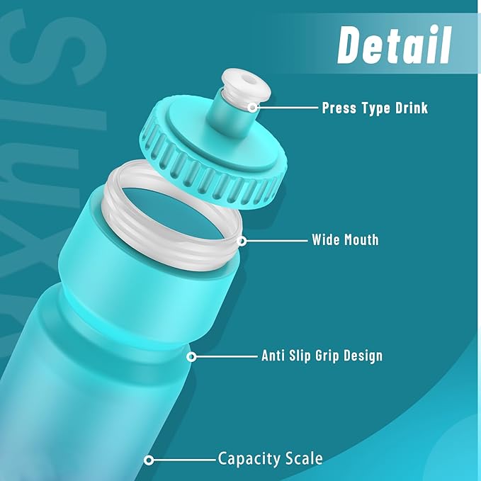 24oz Cycling Water Bottle 2Pack, 720ml Sports Squeeze Bicycle Bottle BPA Free, Lightweight Fits Most Bike Cages