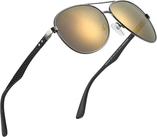ZENOTTIC Polarized Aviator Sunglasses for Men Carbon Fiber Temple Pilot Sun Glasses with Mirrored Lens UV Protection