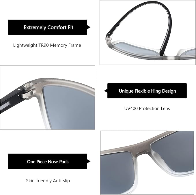 ZENOTTIC Polarized Sunglasses for Men Lightweight TR90 Frame UV400 Protection Square Sun Glasses